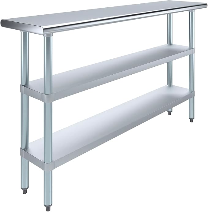 AmGood Stainless Steel Work Table with 2 Shelves | NSF | Metal Utility Table (60" Long x 14" Deep)
