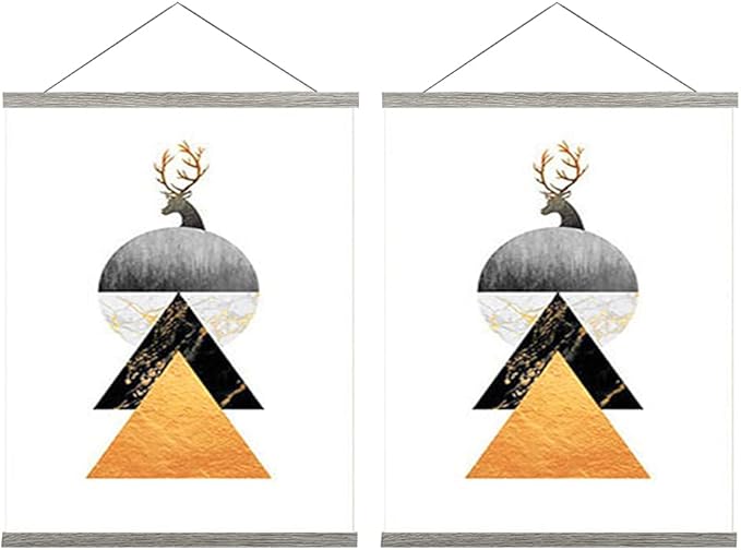 2 Pack Magnetic Poster Hanger Frame, 14x17 14x20 14x22 Light Wood Wooden Magnet Canvas Artwork Print Dowel Poster Hangers for Frames Hanging Kit (Grey, 14", 2 Packs)