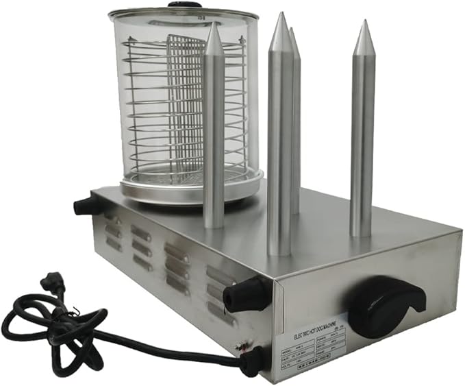 Hot Dog Warmer Steamer Machine Commercial Electric Bun Warmer with 4 Heating Rods Countertop Stainless Steel Sausage Warmer Adjustable Temperature 32℉-185℉ 110V