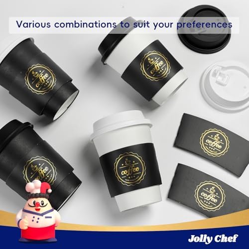 JOLLY CHEF 100 Pack 12 oz Disposable Coffee Cups with Lids Sleeves Stirrers - Image 6
