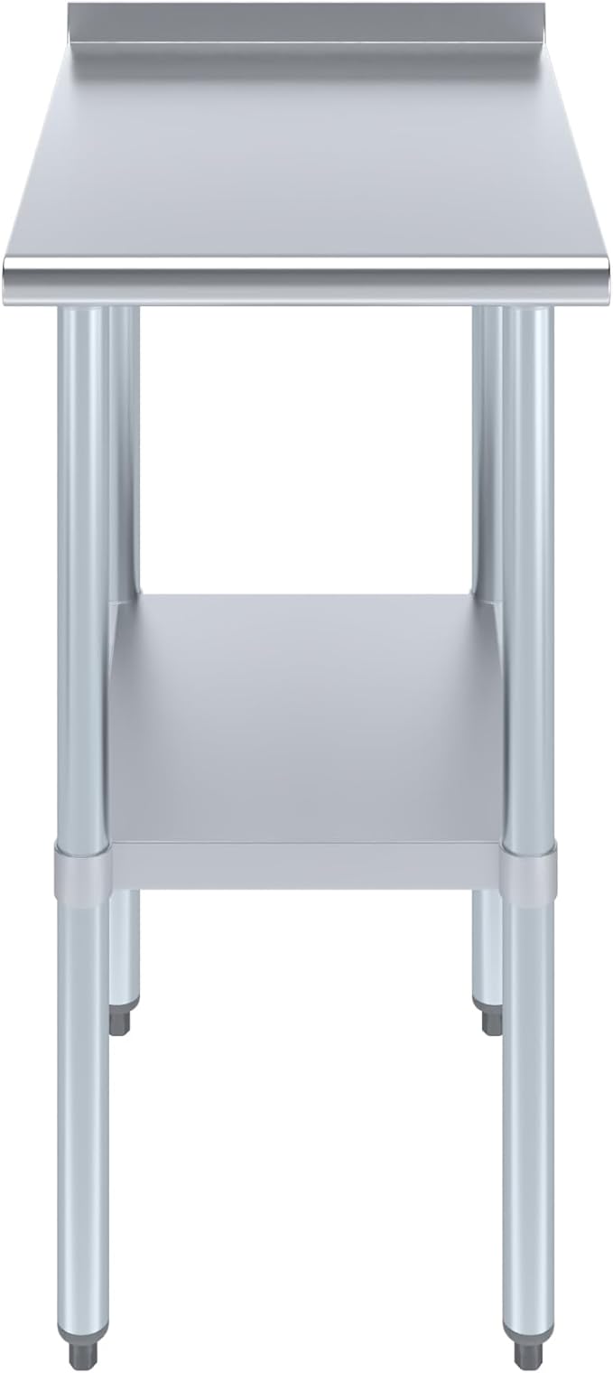 AmGood Stainless Steel Work Table with 1.5" Backsplash | Metal Kitchen Food Prep Table | NSF (18" Long x 24" Deep)