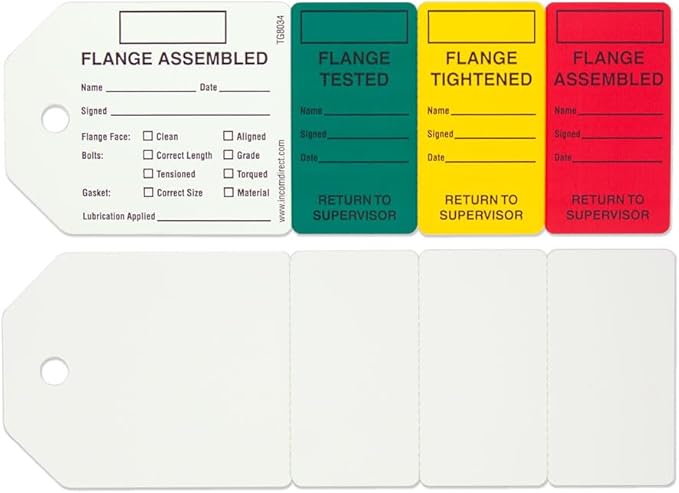 INCOM Manufacturing 4-Stage Flange Management Tags, Heavy Duty All-Weather DuraPly™, Waterproof and Tear-Resistant, 2.75 inch x 7.9 inch, 25 Pack, TG8034PT