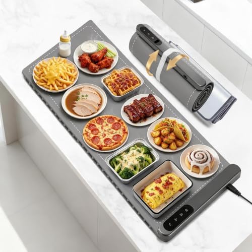 Food Warming Mat, 35"x15" XL Large Heating Warming Mat for food with 6 Level Temperature, 6 Hours Timer & Safety Lock, Flexible Silicone Food Warmer, Portable Warming Trays for Party Home Kitchen-Gray by NtoaujaoPilatesReformerSet