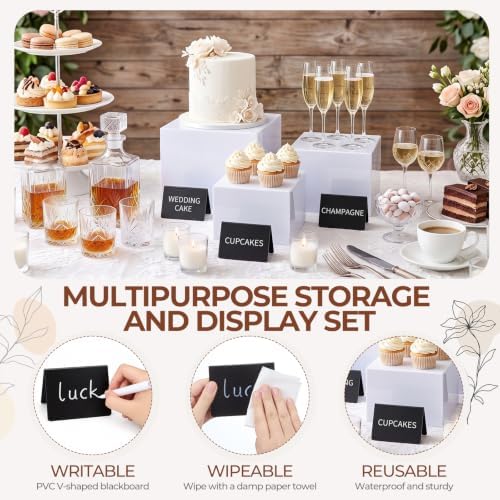 SiliFine 3 Pcs Acrylic Buffet Risers with Price Signs and Markers, White - Image 4