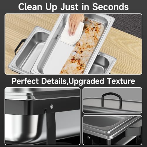 Chafing Dishes for Buffet 4 Pack, 9QT Chafing Dish High Grade Stainless Steel Chafer Complete Set,Steel Handle, Catering Events Complete Buffet Warmer Set (Black, 4) - Image 3