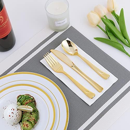 125 PCS Plastic Plates Set Gold Disposable Dinnerware Set for 25 Guests - Image 6