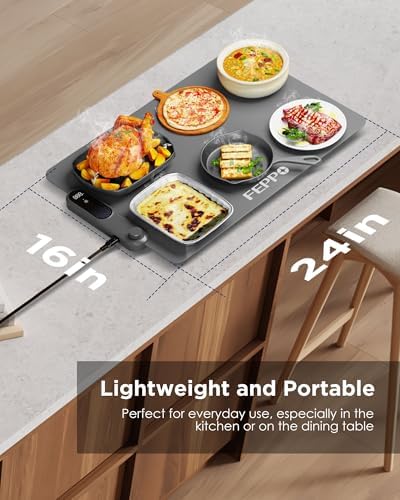FEPPO Food Warming Mat, Electric Warming Trays for Buffets Party, Fast Full-Surface Heating Mat for Food with 19 Level Adjustable Temperature and 6 Hours Timer, Roll Up Food Warmer - Image 6