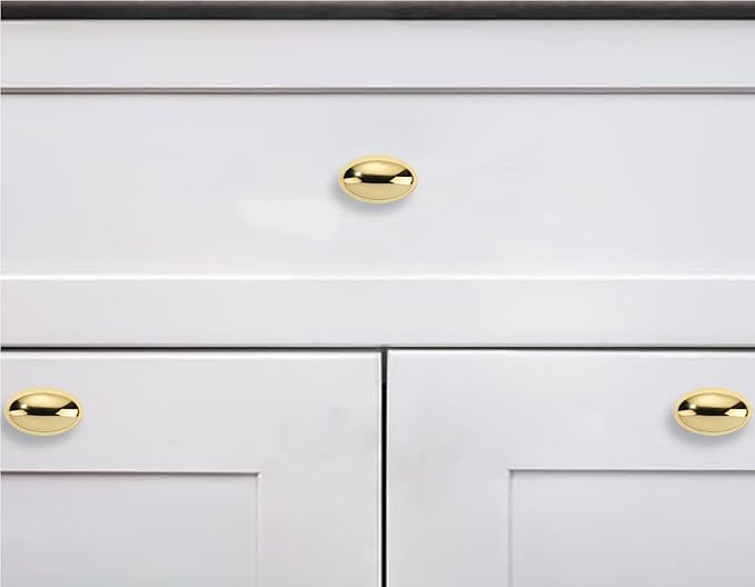 khtumeware 2 Pack 1-3/8 inch(35mm) Polished Brass Cabinet Knobs Dresser Knobs Oval Unlacquered Brass Drawer Knobs Kitchen Cabinet Hardware Egg Knobs for Dresser Drawers