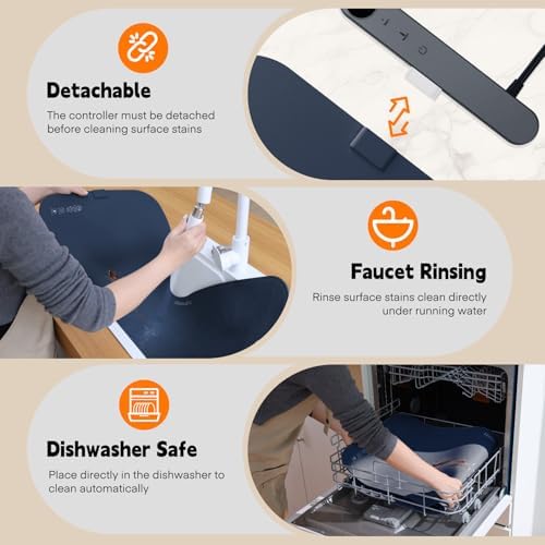 Homelove Warming Mat for Food - Electric Warming Tray with 7-Level Temp Settings & 6 Hours Timer, Full Surface Graphene Heating, Waterproof Dishwasher-Friendly Food Warmer for Parties, Kitchen (DBlue) - Image 2
