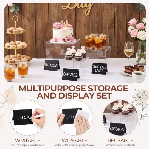 SiliFine 3 Pcs Acrylic Buffet Risers with Price Signs and Markers, Clear - Image 4