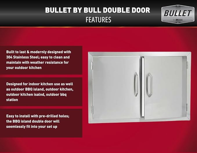 Bullet by Bull Stainless Steel Outdoor Kitchen Set - Built-In Natural Gas Grill, Perfect for Entertaining -BBQ Kitchen Isl& Bundle - Includes 5 Burner Grill, Double Access Door & Side Burner