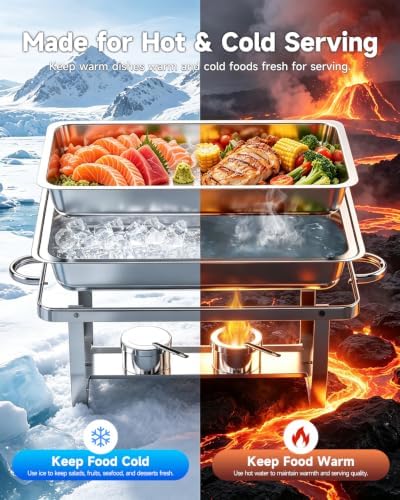 Chafing Dishes for Buffet, 2 Pack 9QT Stainless Steel Rectangular Buffet Servers and Warmers, Buffet Warmer Set with 2 Serving Tongs&Spoons, Food Warmers for Parties, Weddings, Catering Events - Image 2