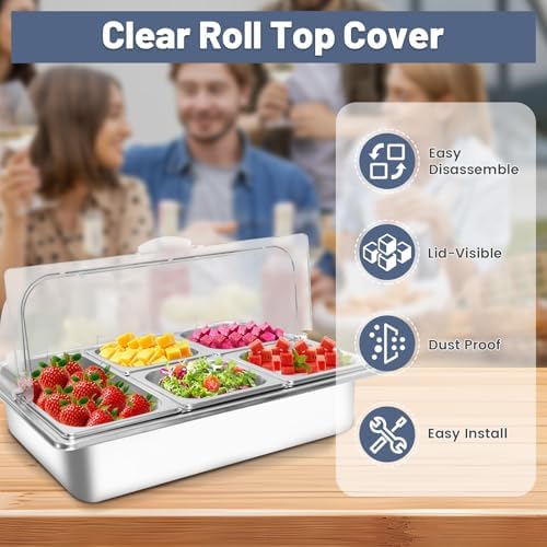 Countertop Ice Food Serving Display Tray with 5 Pan, Salad Bar Buffet Station for Home, Cold Food Buffet Server, Pizza Topping Station, Cold Buffet Table Serving Station for Party - Image 4