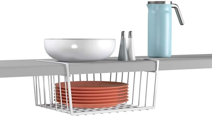 Modern Home Under Shelf Wire Storage Baskets – Hanging Organizer Rack for Cabinet, Pantry, or Closet – White Metal Basket for Kitchen, Towels, or Office – No Tools Required (Set of 4 10.25")