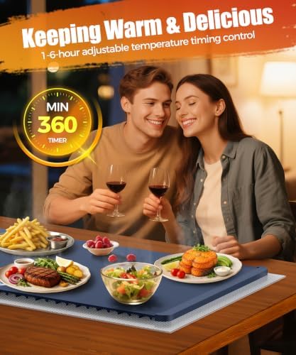 Warming Mat for Food, 26x15 Inch, Dark Blue, Fast Heat, Child Lock - Image 6