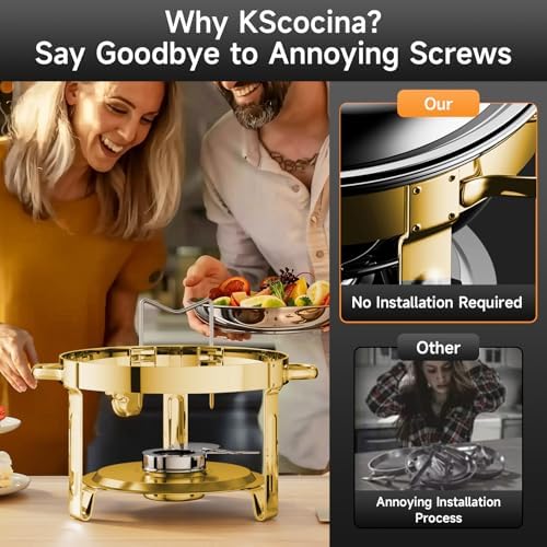 Chafing Dishes for Buffet, 4 Pack 5QT Round Stainless Steel Chafing Dish Set for Home Parties, Christmas Gatherings, Catering Events Complete Buffet Warmer Set (Golden 4) - Image 4