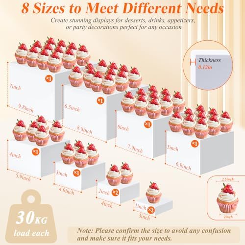 10 Pcs White Acrylic Buffet Risers with Mini Sign and Marker, Food Display Stands for Buffet Table Party Catering Dessert Jewelry Collectibles, Acrylic Cube Nesting Boxes with Hollow Bottoms 8 Sizes (10" 9" 8" 7" 6" 5" 4" 4" 3" 3") - Image 2
