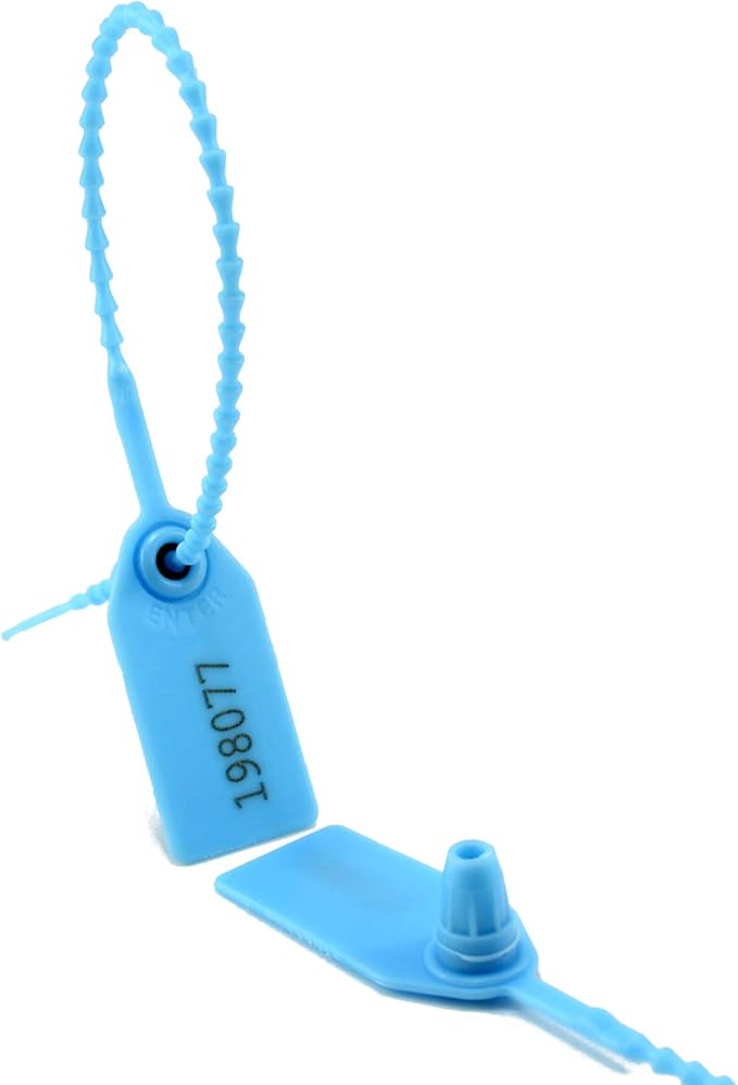 100 Numbered Plastic Tamper Seals Self Locking Security Tags Zip Ties Label for Fire Extinguisher 250mm (Light Blue)