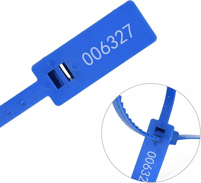 Heavy Duty Self Locking Tamper Evident Shipping Seals Numbered Security Tags Pull Tight Securing Straps Truck Trailer Seals 337 mm 13.2" Blue 500 PCS