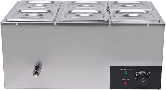 Countertop Steam Table Food Warmer Stainless Steel Commercial Buffet Warmer 6-Pan 600W Portable Electric Food Warmer Steam Table 19.2Qt(18L) for Restaurants, Catering, Buffets
