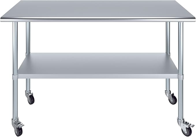 AmGood 60" Long x 24" Deep Stainless Steel Table with Casters