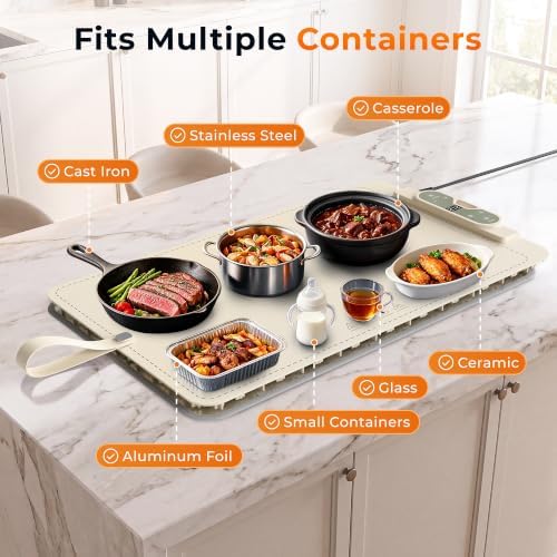 Warming Mat for Food， Extra Large 26"x15", 7 Heat Levels, 8 Hour Timer - Image 5