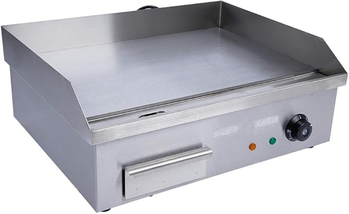 Commercial Flat Top Griddle, 3000W Electric Teppanyaki Griddle Nonstick Stainless Steel Countertop Grill with Adjustable Thermostatic Control 122°F-572°F 21.6"x13.8"(NO PLUG)