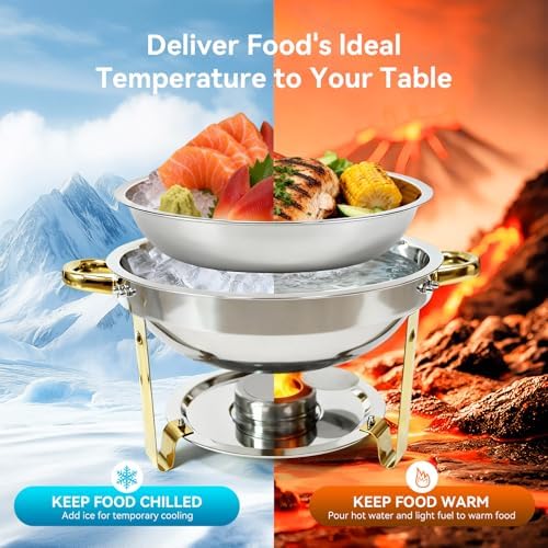 4-Pack Chafing Dishes for Buffet, 6QT 304 Stainless Steel Chafing Dish Buffet Set with Glass Lid, Complete Food Warmers for Parties Buffet Catering Events Dinners, Gold & Silver - Image 5