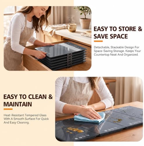 50" x15" Electric Warming Tray for Parties Buffet, 5-in-1 Modular Food Warmer Mat with 17 Heat Levels, 12H Timer, Child Lock & Glass Surface for Family Dinners Holiday Gatherings - Image 5