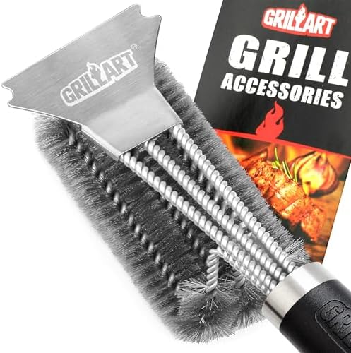 GRILLART Grill Brush and Scraper BBQ Brush for Grill, Safe 18" Stainless Steel Woven Wire 3 in 1 Bristles Grill Cleaning Brush, BR-4516 by GRILLART