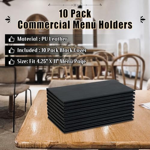 Restaurant Menu Covers Holders 4.25" x 11" | Pack of 10 Synthetic Leather Quad Fold Panels 6 View Angled Corners Black for Wine List, Drinks (10, Quad Fold Panels 6 View (4.25 x 11 inch)) - Image 5