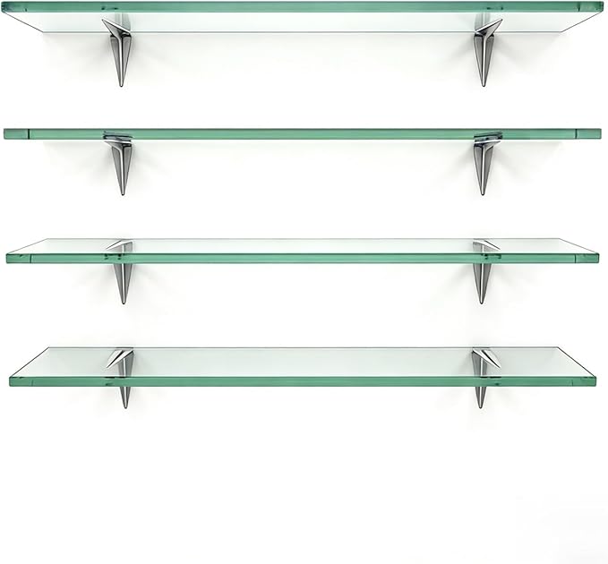 Floating Shelves - Pack of 5 Tempered Glass Shelves, 12" W x 48" L, 3/16" Thick, Polished Edges-– Rectangular Replacement Shelves for Cabinets, Display Cases & Retail Fixtures