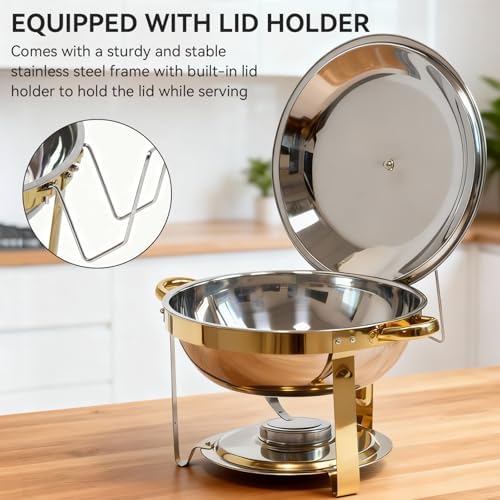 6QT Gold Chafing Dishes for Buffet, Round Chafing Dish Buffet Set of 4 Pack - Image 7