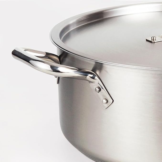 HOMICHEF 19 Quart LARGE Stainless Steel Braiser Pan with Lid - Commercial Grade NICKEL FREE Matte Polished Stainless Steel Braiser Pot 19 QT - Heavy Weight Braising Pan Non Toxic Induction