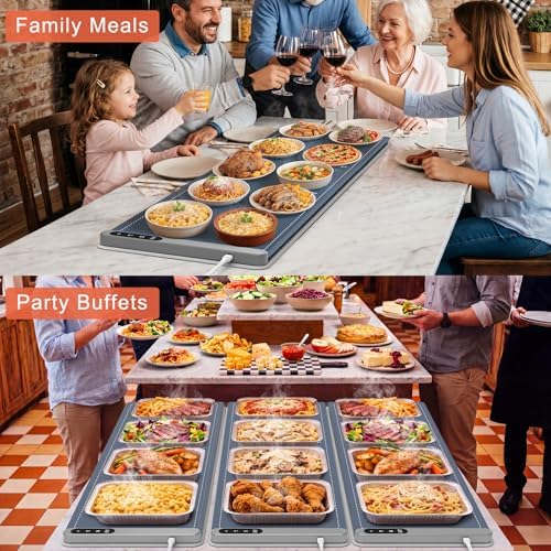 FYY Extra Long Warming Mat for Food with Heat Resistant Pad, Prevent Countertop Cracks, Keep Meal Warm, Rapid and Full Surface Heating, 6 Temp Settings, 6H Timer, Rollable Portable Food Warmer, Navy - Image 6