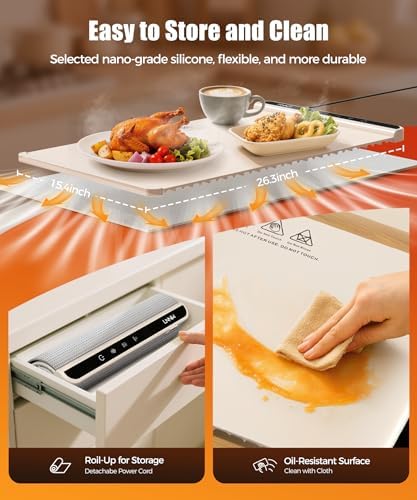 Warming Mat for Food, 26x15 Inch, Off White, Fast Heat, Child Lock - Image 5