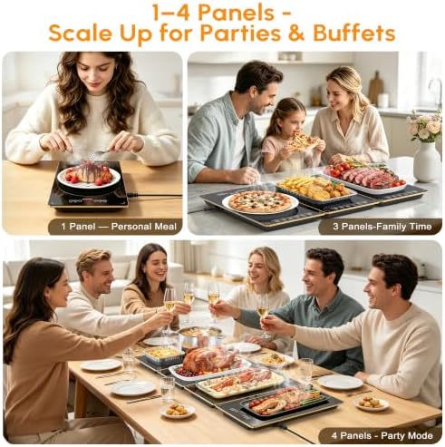 Electric Warming Tray,4-in-1 Food Warmer Tray with 8 Precise Temps & 24H Timer,35"x15"Tempered Glass Food Warming Mat,Modular Warming Trays for Parties Buffet for Catering Gatherings - Image 6