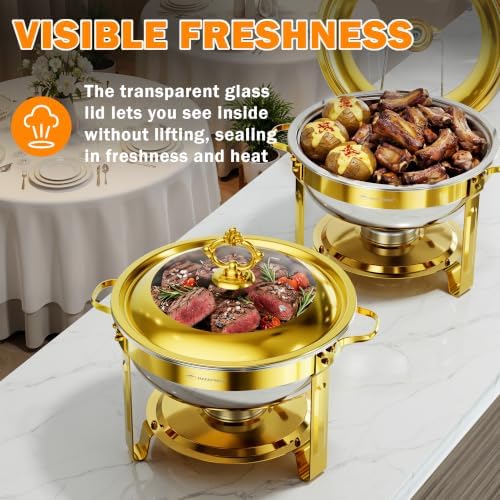 Chafing Dishes for Buffet 4 Pack, 6QT Round with Glass Lid - Image 3