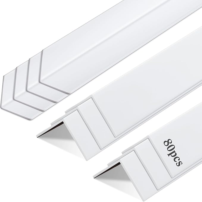 Sasylvia 80 Pcs Wall Corner Protector Guards, 1-1/8 x 48 Inches, Avoid Scratching Scuffs, Vinyl Corner Trim Molding, Ease Install and Cleaning for Door Countertop Furniture Cabinet Protection(White)