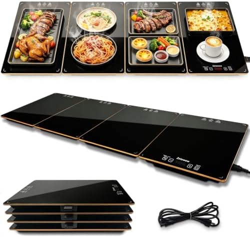 Electric Warming Tray, 42.5"x14.96" Extra Large 4-in-1 Food Warmer for with 8 Temp Settings & Timer, 4MM Tempered Glass Warming Mat, Modular Hot Plates for Buffet, Catering & Parties by Unknown