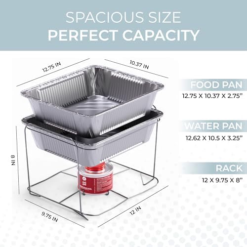 Alpha Living 6 Pack - Disposable Chafing Dish Buffet Set, Half Size Pans, Welded Body Food Warmers for Parties, Fuel Cans Complete Set, Warming Trays - Image 3