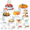 11 Pcs White Acrylic Buffet Risers and Stand with Mini Table Sign and Maker by Qinzave