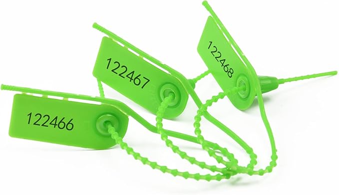 500 PCS Plastic Tamper Seals Pull Tight Security Seals Tags Breakaway Seals Numbered Zip Ties Disposable Self-Locking Ties for Fire Extinguisher, Tear Off Type, 210mm Length