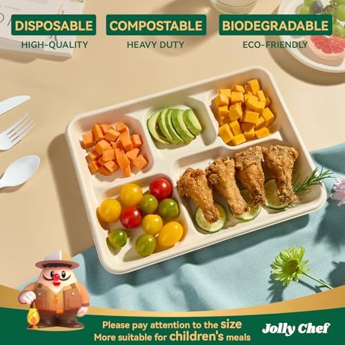 Compostable 5 Compartment Paper Plates 11*8 Inch 100 Pack Divided Plates - Image 3