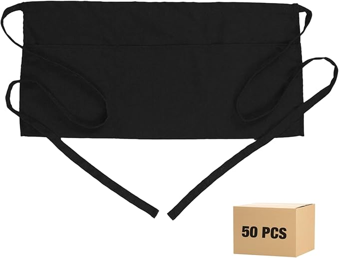 BOHARERS Waist Apron with 3 Pockets - Black Waitress Waiter Server Short Aprons