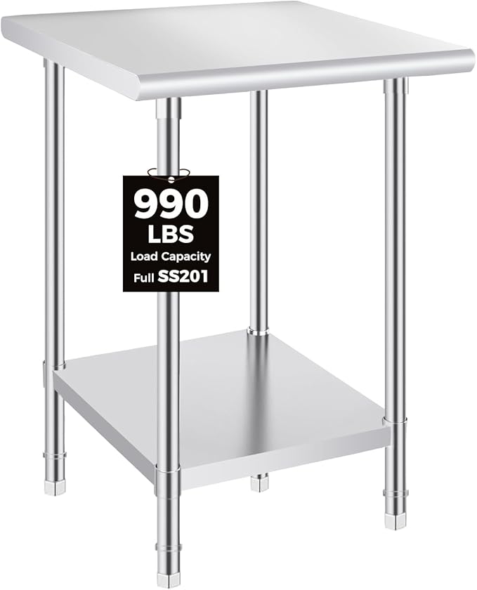 OSTBA Stainless Steel Table for Prep & Work 24x24 Inches, NSF Metal Commercial Heavy Duty Table with Adjustable Undershelf and Adjustable Foot for Restaurant Kitchen Home and Hotel