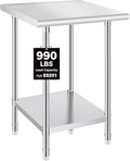 OSTBA Stainless Steel Table for Prep & Work 24x24 Inches, NSF Metal Commercial Heavy Duty Table with Adjustable Undershelf and Adjustable Foot for Restaurant Kitchen Home and Hotel