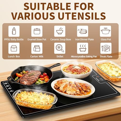 Warming Mat for Food,L 22"x14",Tempered Glass Electric Warming Tray, Black - Image 4