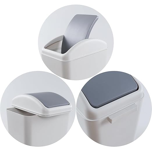 3 Packs 4.5 Gallon Plastic Trash Can with Swing Top Lid, Waste Bin for Kitchen, Bedroom, Bathroom, Grey