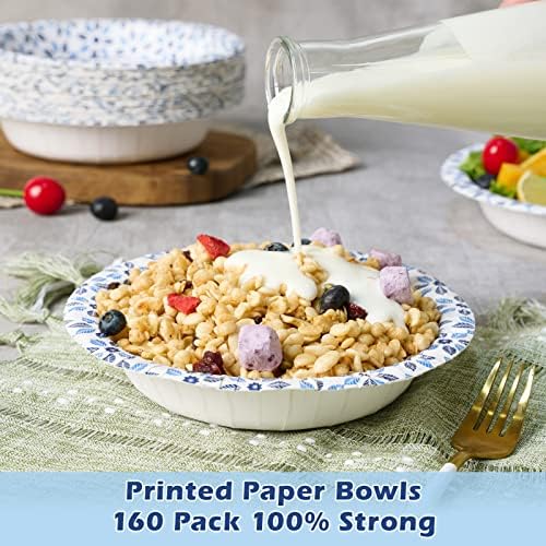 JOLLY CHEF 160 Count Paper Bowls 20 oz Printed Disposable Bowls Bulk, 9 inch 140 Pack Disposable Paper Plates - Image 6
